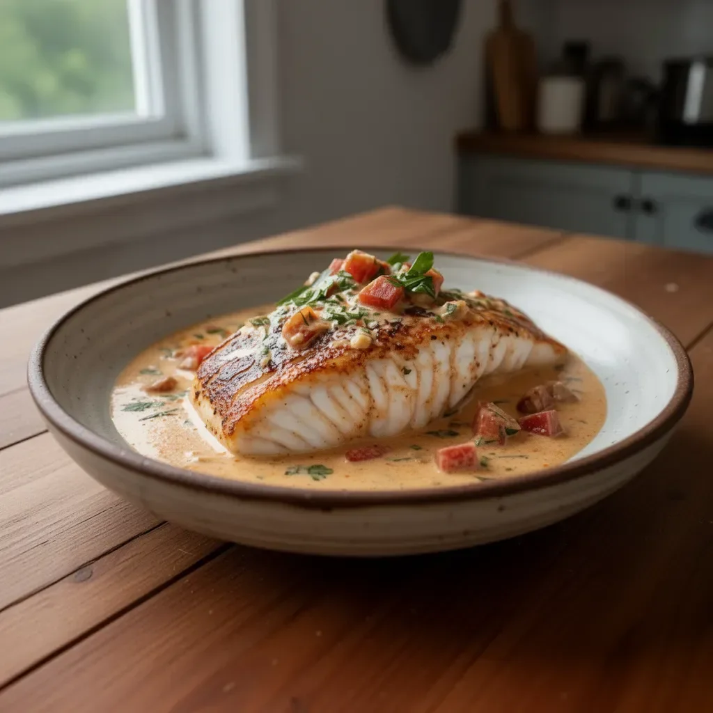 Delicious Red Snapper served with a rich Creamy Creole Sauce