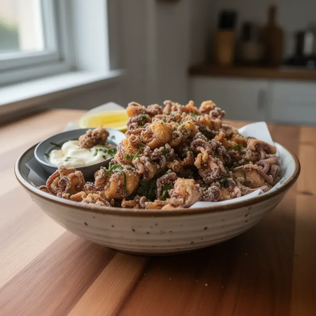 Delicious salt and pepper fried squid appetizer