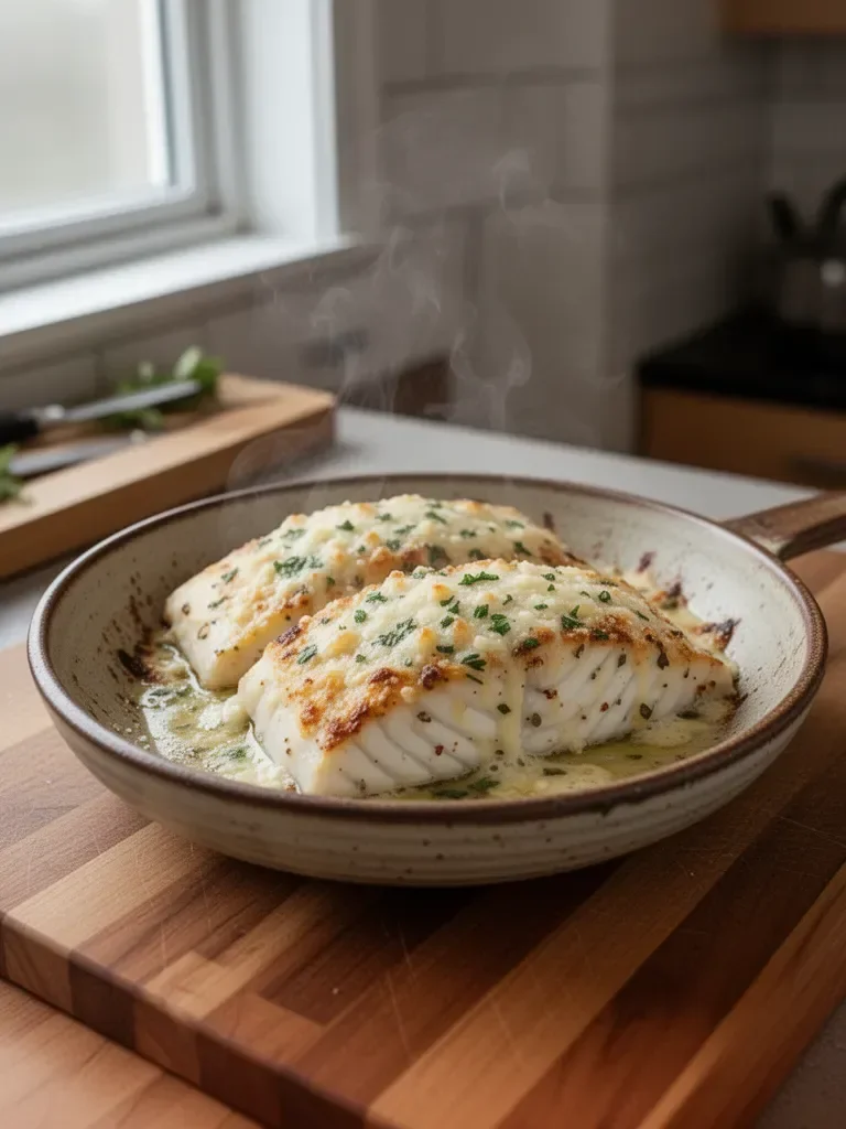 Savory Garlic Parmesan Baked Halibut