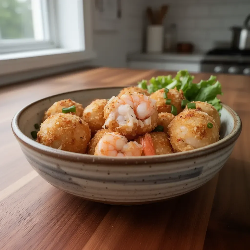 Delicious homemade shrimp balls ready to serve.