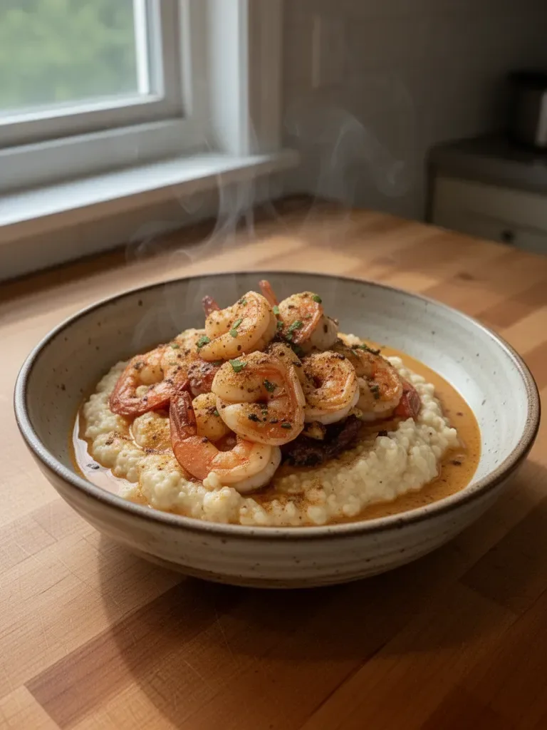 Shrimp & Grits with a Cajun Cream Sauce