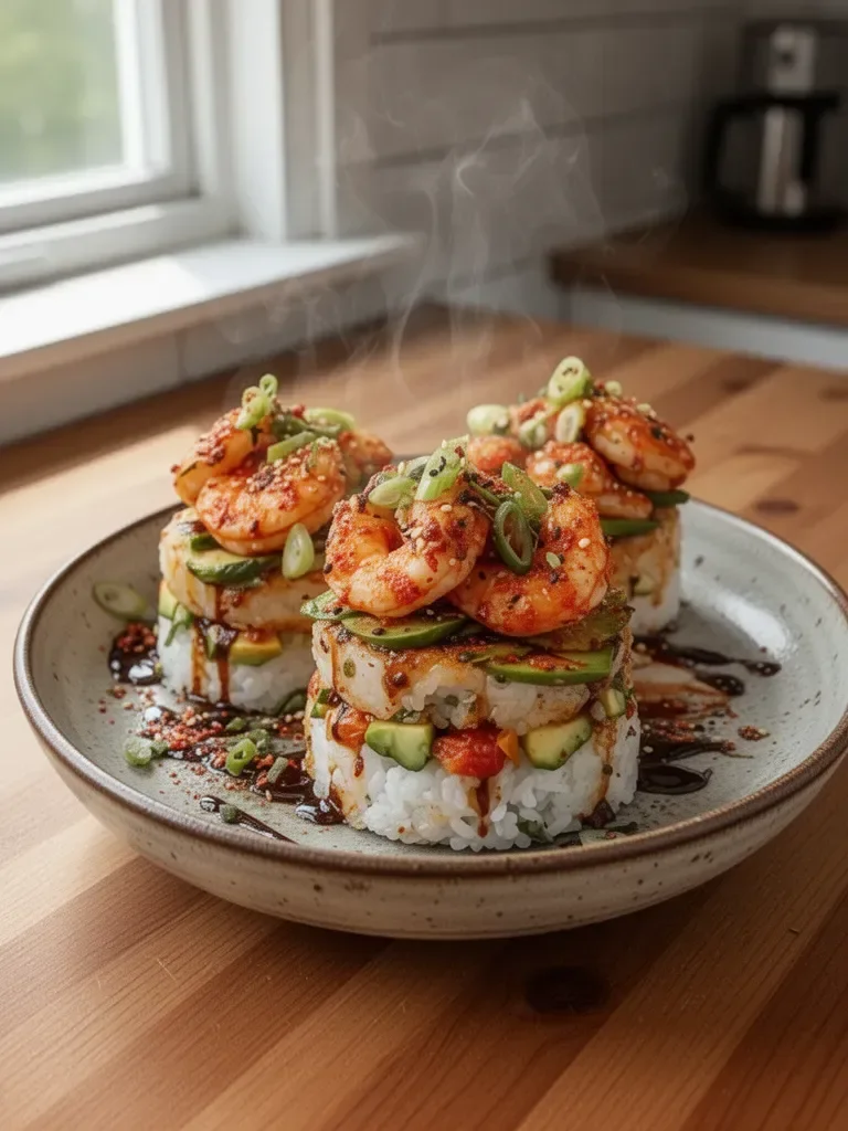 Spicy Shrimp Sushi Stacks