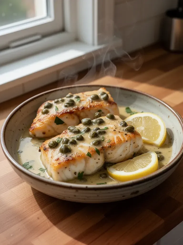 Tasty Halibut with Lemon Caper Sauce