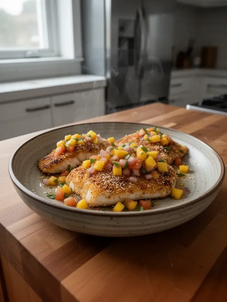 Tropical Coconut Crusted Fish with Mango Salsa