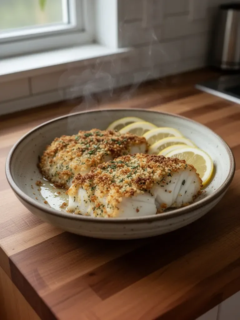Baked Halibut with Panko Herb Crust