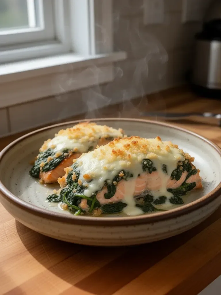 Baked Salmon with Spinach and Mozzarella