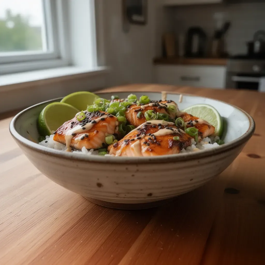 Bang Bang Salmon Bowl with fresh ingredients and vibrant colors