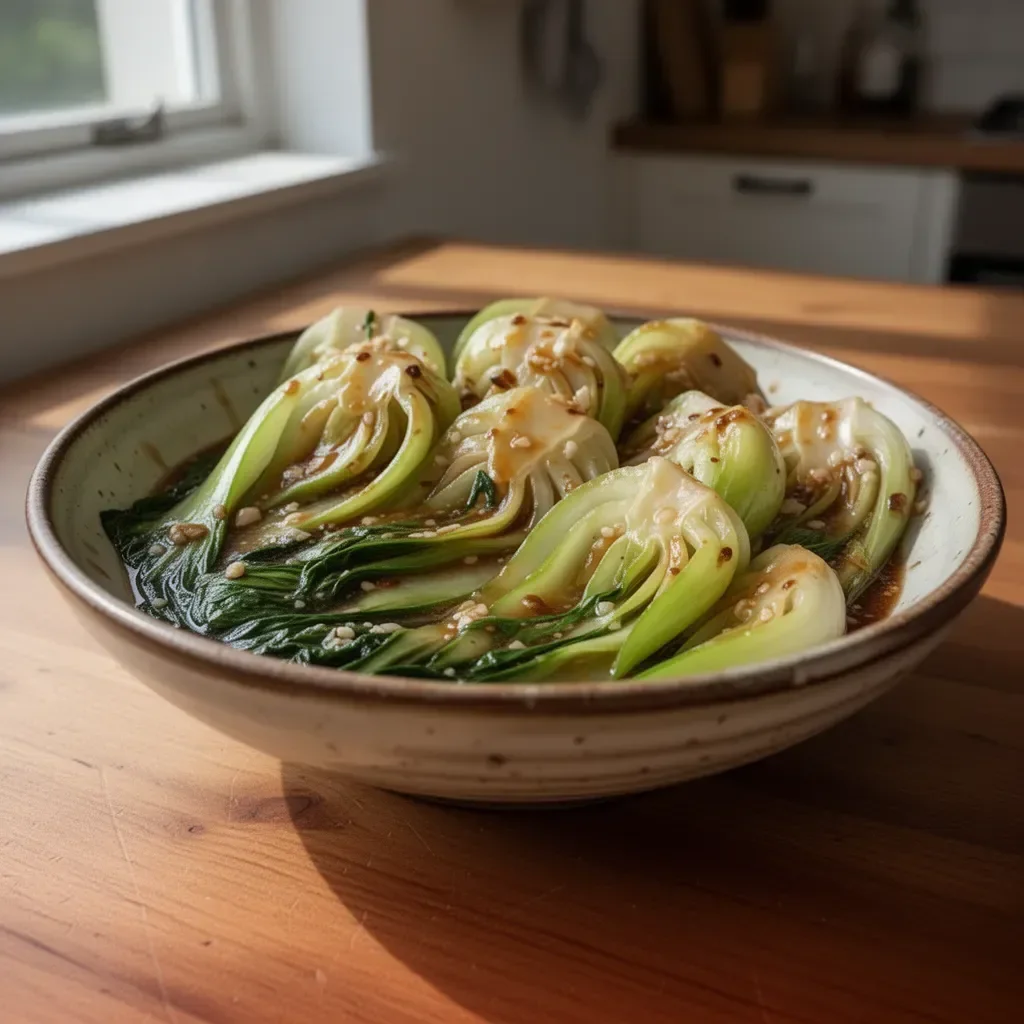Bok Choy stir-fried with Oyster Sauce, showcasing vibrant greens and delicious flavors