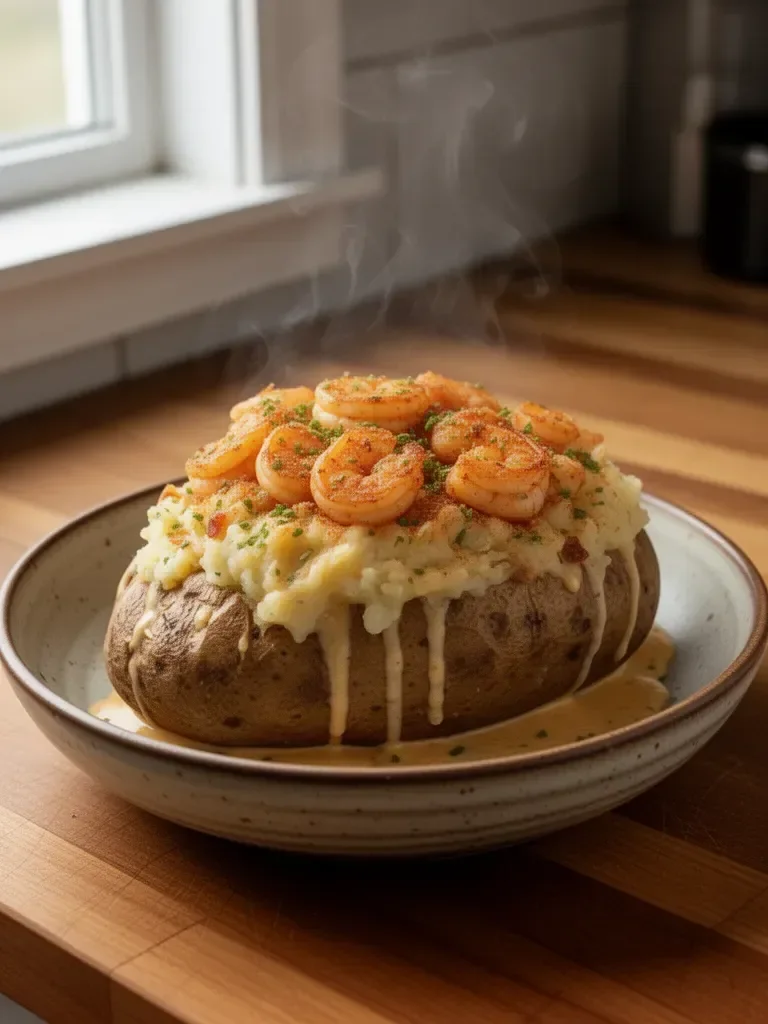 Creamy Cajun Shrimp Loaded Baked Potato