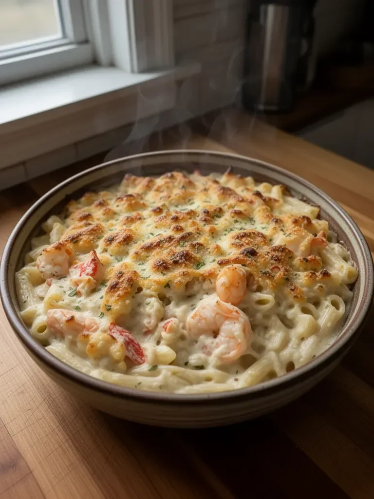 Creamy Shrimp and Crab Alfredo Pasta Bake