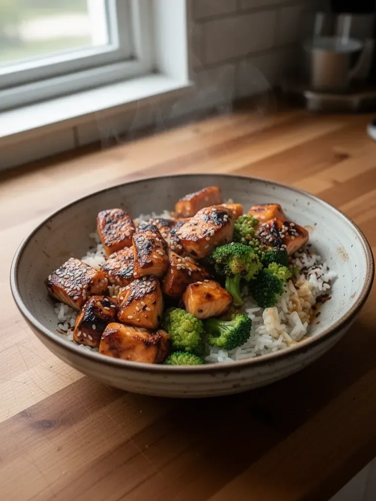 Crispy Orange Salmon Bowls
