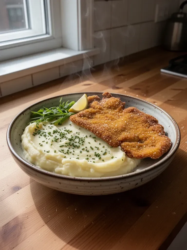 Fish Schnitzel with Creamy Mashed Potatoes