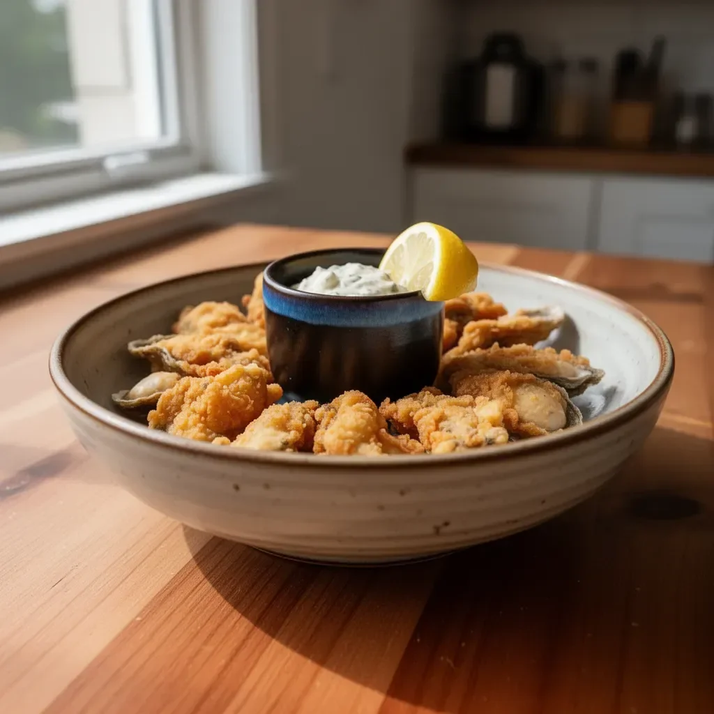 Crispy fried oysters served with dipping sauce
