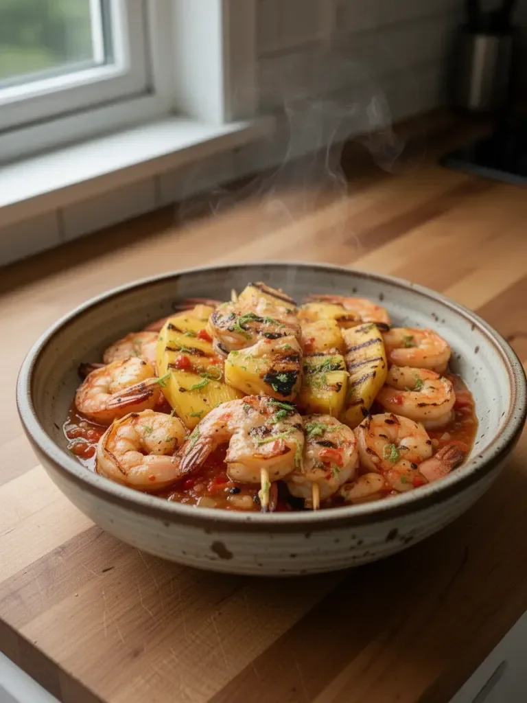 Grilled Coconut and Pineapple Sweet Chili Shrimp