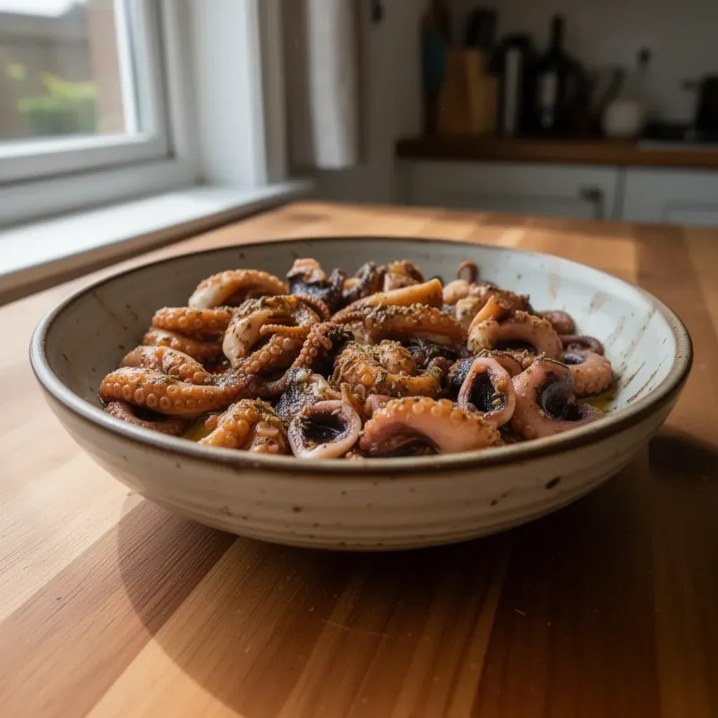 Marinated baby octopus served with herbs and spices