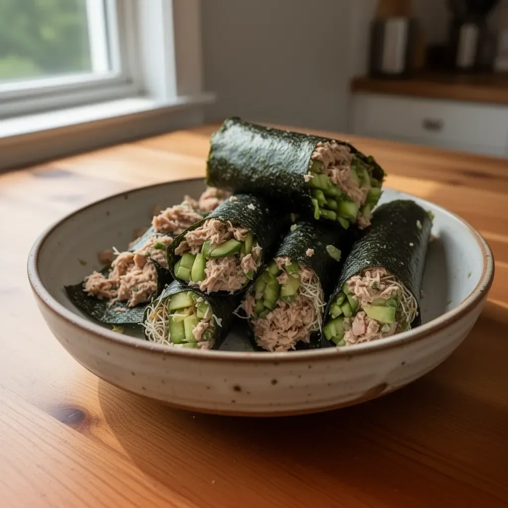 Paleo Tuna Salad wrapped in nori for a healthy meal