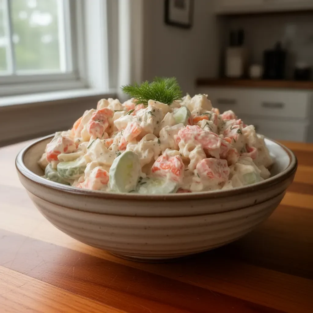 Delicious Paula Deen Crab Salad served in a bowl with fresh ingredients