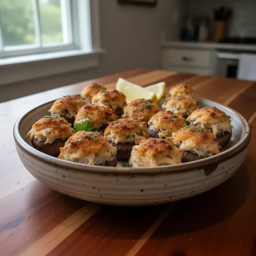 Delicious Red Lobster crab stuffed mushrooms served as an appetizer.