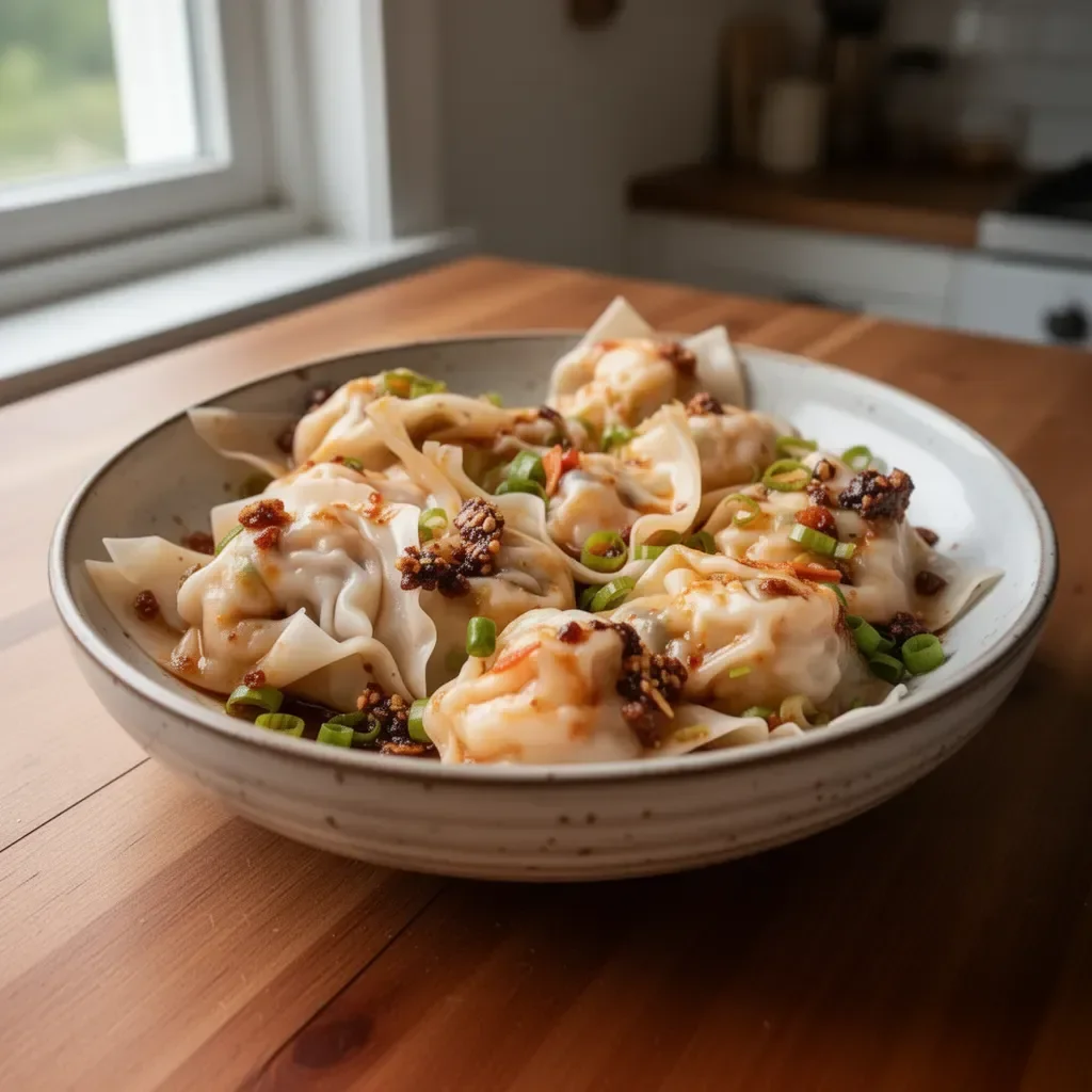 Delicious shrimp wontons served with dipping sauce