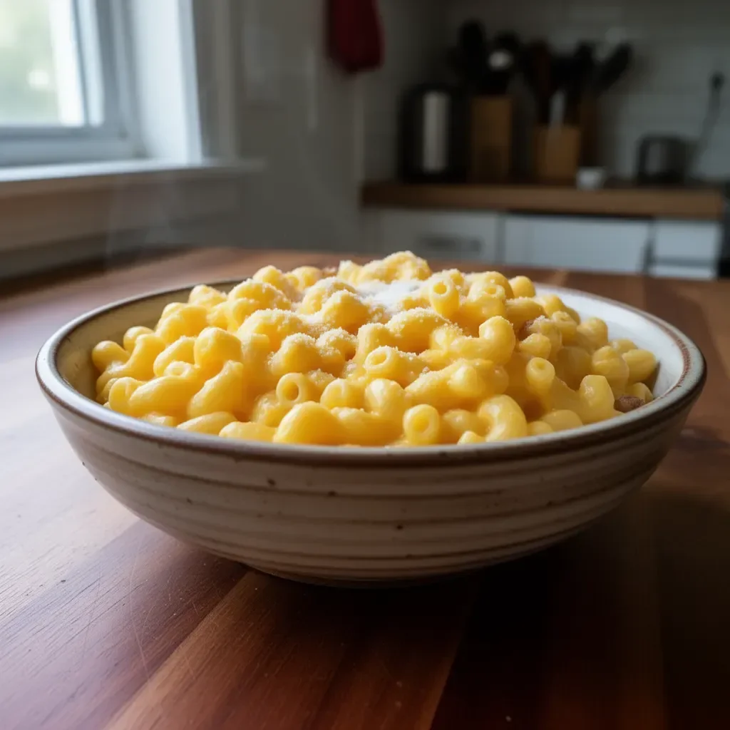 Creamy Soul Food macaroni and cheese in a skillet, topped with breadcrumbs
