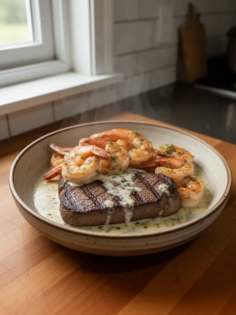 Steak and Shrimp with Garlic Sauce