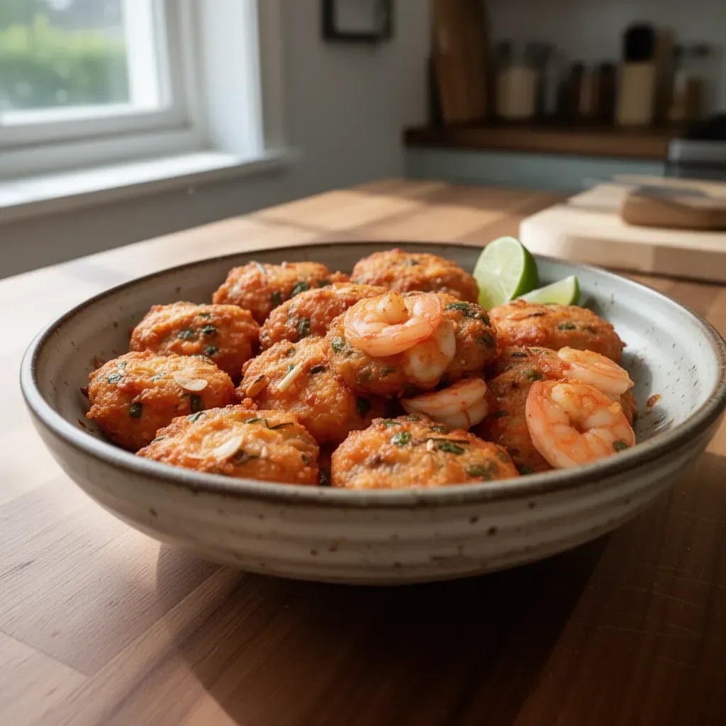Deliciously crispy Thai Shrimp Cake served with dipping sauce