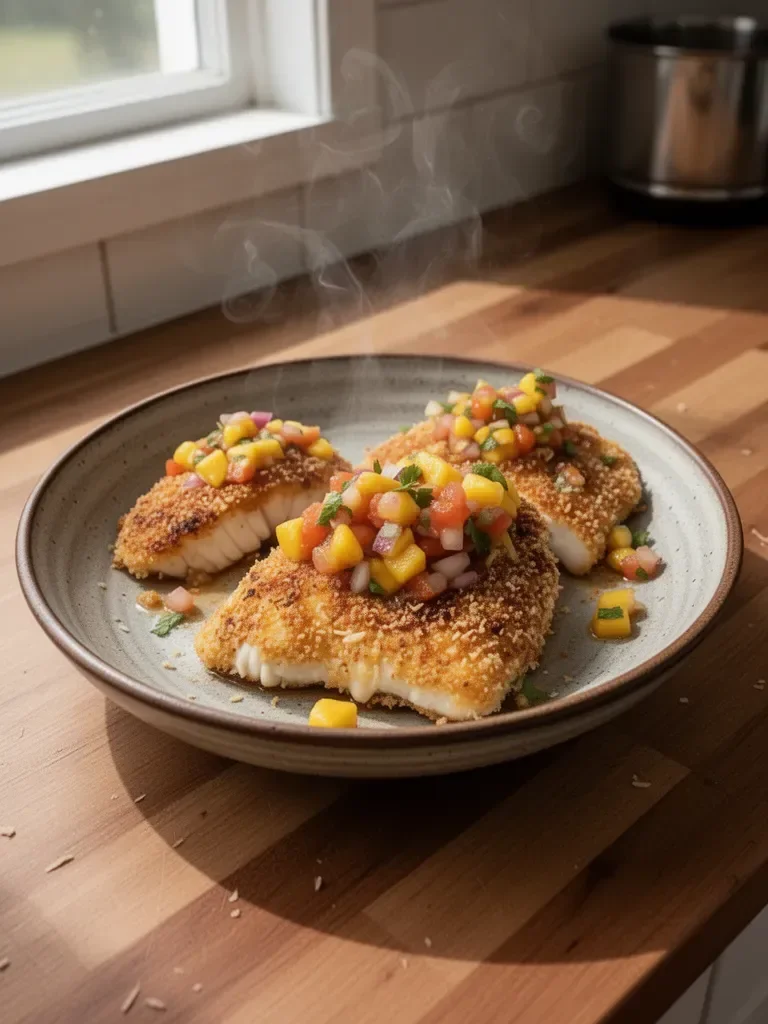 Tropical Coconut Crusted Fish with Mango Salsa